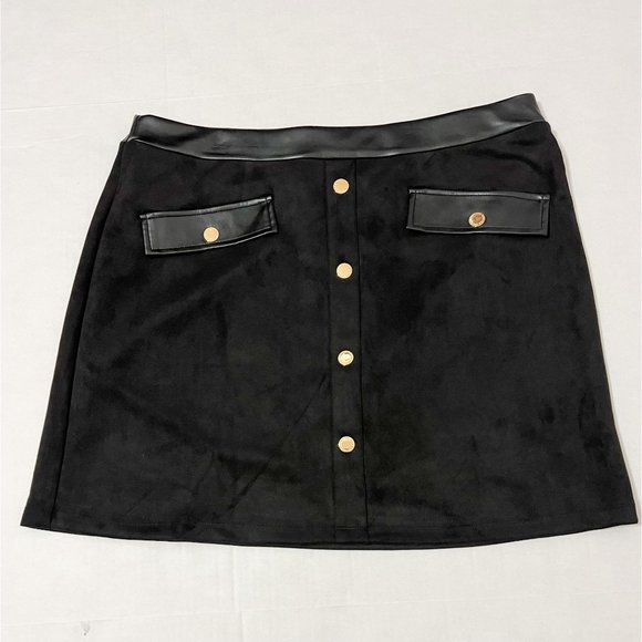 Andrew Marc NWT Sz XL Black  Faux Leather/Suede A-Line Pull On Skirt - Picture 5 of 9